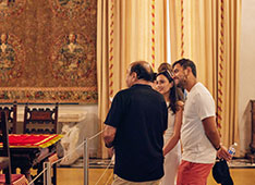 Group looking at an exhibit. 